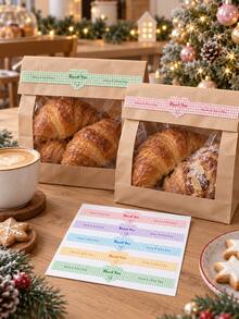 4 Pcs Thank You Bakery Sealing Stickers, Cute Gingham Dessert Box Labels, Cake Packaging Closure Seals For Cookies, Pastries, Cafe Takeaway, Party Gift Packaging - Multicolor - View 2