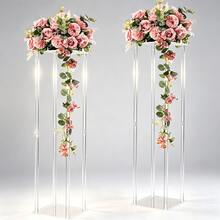 Clear Acrylic Display Stand, Hollow Square Wedding Pillar Flower Rack, Detachable Cake Base Holder, Suitable For Wedding Aisle, Banquet, Party, Window Display, Center Decoration - Transparent - View 4
