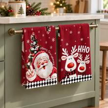 2 buah Handuk Dapur Motif Natal, Santa Claus, Rusa Kutub, Kepingan Salju, Pohon Natal, Desain Teks, Handuk Tangan Merah untuk Liburan, Handuk Dekorasi Rumah Dapur Musim Dingin, Dekorasi Pesta Natal, Hadiah Liburan untuk Memanggang dan Membersihkan - MultiWarna - View 1