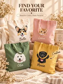 Personalized Pet Photo And Name Tote Bag, Large Capacity Shoulder Bag, Customizable Foldable Personalized Tote Bag Featured With Name Logo Text, Available In Various Colors,Solid Color Large Capacity Shoulder Bag,Suitable For Work, Travel And School,Suitable For Holidays.Ideal Gift For Birthday, Anniversary And Valentine's Day. - Multicolor - View 8