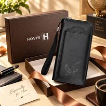 HOVI'S Men's Long Zipper Clutch Wallet With Gift Box, Purse With Hand Wrist Strap, 8 Card Slots Large Capacity Cash Pocket Phone Wallet - Multicolor - View 10