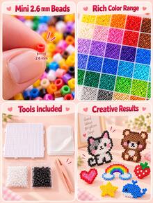 DIY Mini Perler Beads Craft Set, 2.6mm Perler Beads Set With 24 Or 72 Colors, Includes Pegboard, Tweezers And Ironing Paper, Creative Handmade Art Toy, Suitable For Artistic Creation And Holiday Activities - Multicolor - View 7