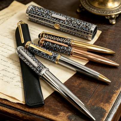 Premium Metal Ball Pen, Retro Pattern Design, Rotary Telescopic, Heavy Metal Feel, Excellent Tactile Experience. An Ideal Gift For Men, Husbands, And Fathers. This Business Office Gift Set Comes With 0.7mm Black Refill, Suitable For Office, Business Events, Back To School, Daily Stationery Use, And Gift Giving.