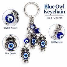 1pc Blue Bead Owl Keychain, 3 Owl Dangle Bag Charm, Vintage-Style Lightweight Key Ring For Handbag, Backpack, Car Keys & Travel - Multicolor - View 3