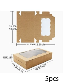 1/5/10pcs - Cookie & Pastry Boxes With Transparent Window, Size: 7 X 4.3 X 1.5 Inches, Kraft Paper Material, Premium Baking Food Gift Boxes, Suitable For Desserts, Weddings, Parties, Christmas, Birthdays - Multicolor - View 13