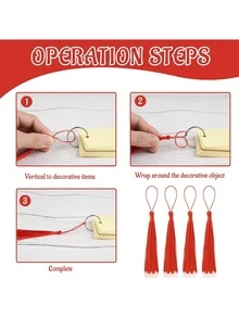 30/60/80/120pcs Slippery Jewelry, Souvenir Bookmark Tassels, Soft Silky Tassels, 2-Inch Rope Loops And Small Chinese Knots, Suitable For Jewelry Making And DIY Crafts (Red) - Red - View 6