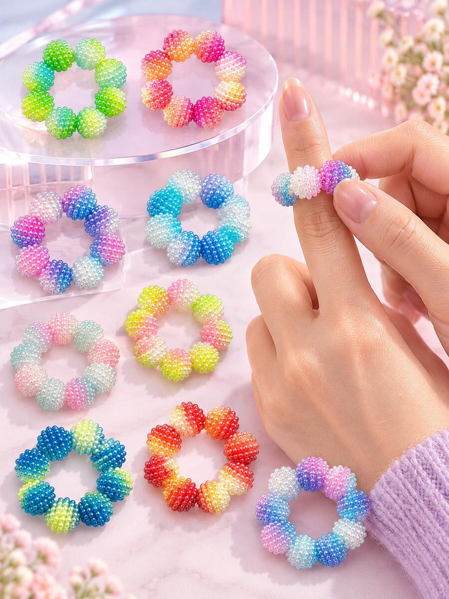 Colorful Beaded Finger Massage Ring, Textured Roller Hand Accessory, Suitable For Finger Exercise, Daily Relaxation, Office Break, Workplace, Travel And Home Use, Spring-Loaded Design, Ideal Gift For Hand Massage - Multicolor - View 1