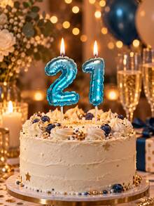1PC Blue Metallic Number Birthday Candles With Star Pattern, Inflatable Balloon Style Cake Toppers With Long Sticks, Lighted Number Candles For Kids Adults Birthday Party, Anniversary Celebration, Cake Decoration Supplies For European Festive Events - View 5