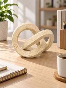 1pc Beige Abstract Geometric Resin Sculpture, Interlocking Ring Knot Decor, Stone-Look Modern Home Decoration, Minimalist Tabletop Ornament For Living Room, Coffee Table, Bookshelf, Entryway, Office Desk, Housewarming Gift - Selected Items - View 7