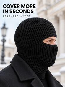 1pc Winter Men's Balaclava Hat Knitted Cap Windproof Cold-Proof Headwear Face Mask Warm Hat Dual Wear - Multicolor - View 7