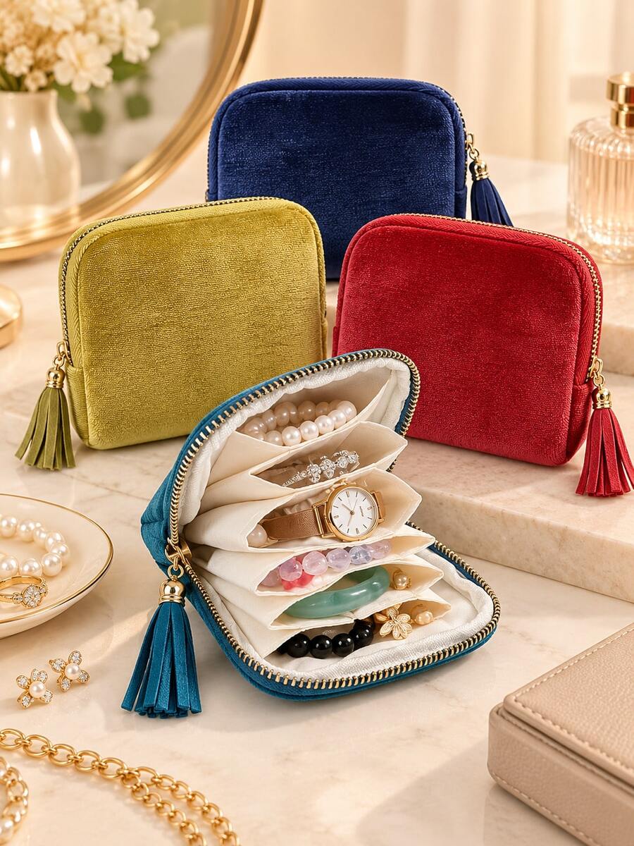 Tas Penyimpanan Perhiasan Portabel 6 Lapisan, Kotak Perhiasan Perjalanan untuk Cincin, Anting, Gelang, dan Kalung, Tas Penyimpanan Kosmetik Mini dengan Resleting, Pengatur Barang Kecil Wanita, Aksesori Penting untuk Perjalanan, Hadiah untuk Wanita - MultiWarna - View 1