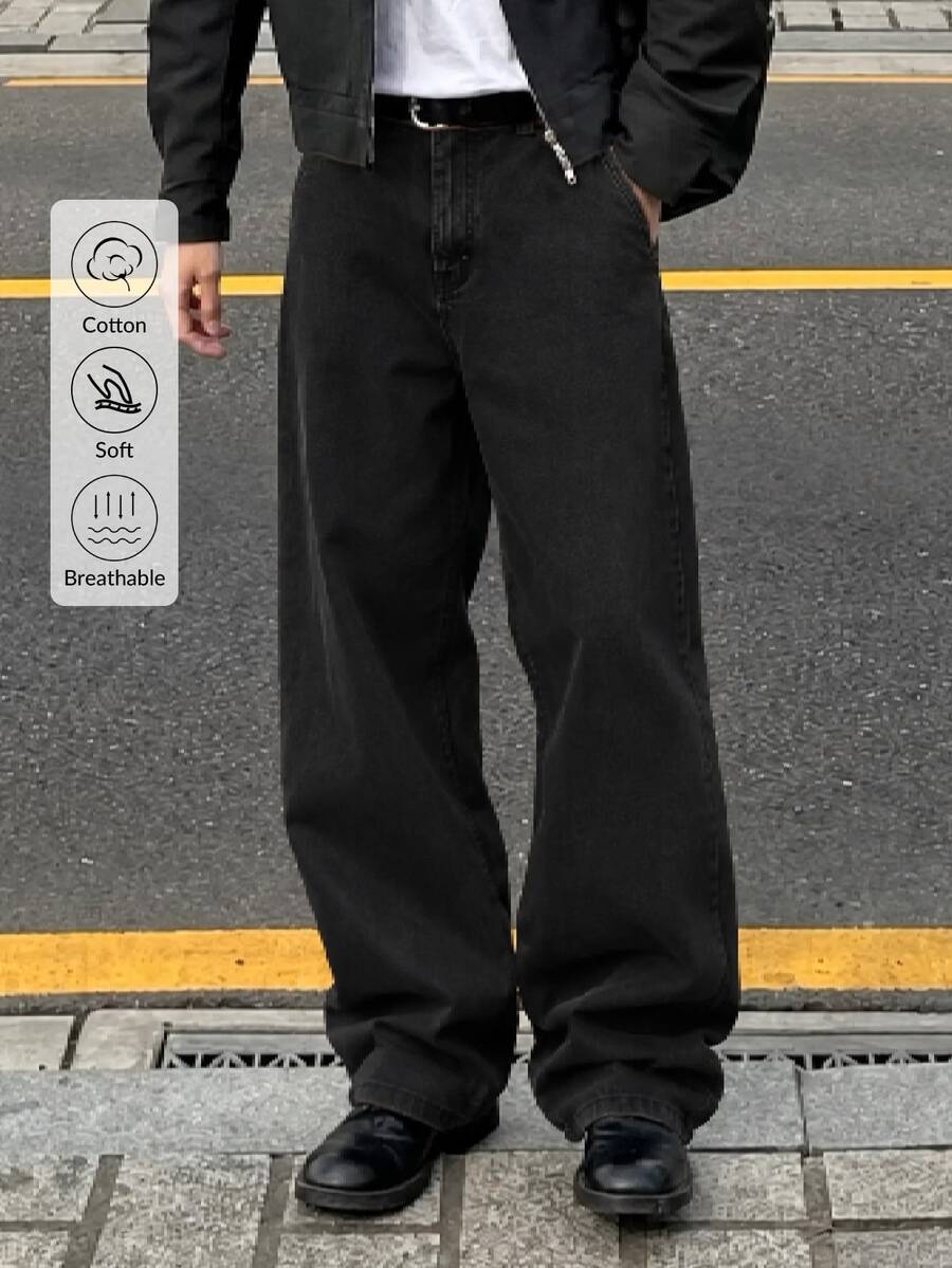 Men's Casual Versatile Daily Wear Jeans - Black - View 1