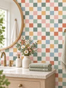 1 Roll Macaron Checkerboard Wallpaper, Removable Wall Sticker, Exquisite Mural, Suitable For Home Decor And Wall Art, Ready-To-Use Wall Panel, Wall Covering Material, Spring Home Decor, Instantly Refresh Your Living Space. Rama Decorative Sticker - Perfect Gift For Birthday And Graduation. Halloween Decor, Halloween Gift, All Saints' Day Decor, All Saints' Day Gift - Multicolor - View 5