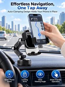 Heavy Duty Suction Cup Car Phone Holder 360° Rotating Dashboard Phone Mount, Suitable For Cars, Trucks, SUVs, Multi-Joint Adjustable Universal Phone Holder, Strong Vacuum Base Car Navigation Accessory - A - View 2