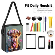 Cute Highland Cow 2D Print 3 Pieces Backpack Set, Large Capacity Backpack With Crossbody Bag And Pencil Case Combination, Side Elastic Mesh Pocket Water Bottle Holder, Wide Breathable Adjustable Shoulder Straps, Fresh Healing Country Style Daily Commute Travel Leisure Storage Bag - Printed Bag - View 3