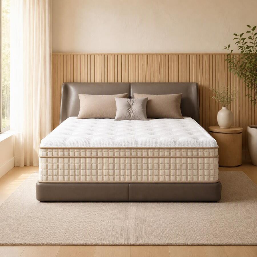 Spring Hybrid Mattress 26CM Foam Pocket Sprung Mattress Support & Motion Spring Hybrid Mattresses On-Site - White+Gold + Foam+Spring - View 1