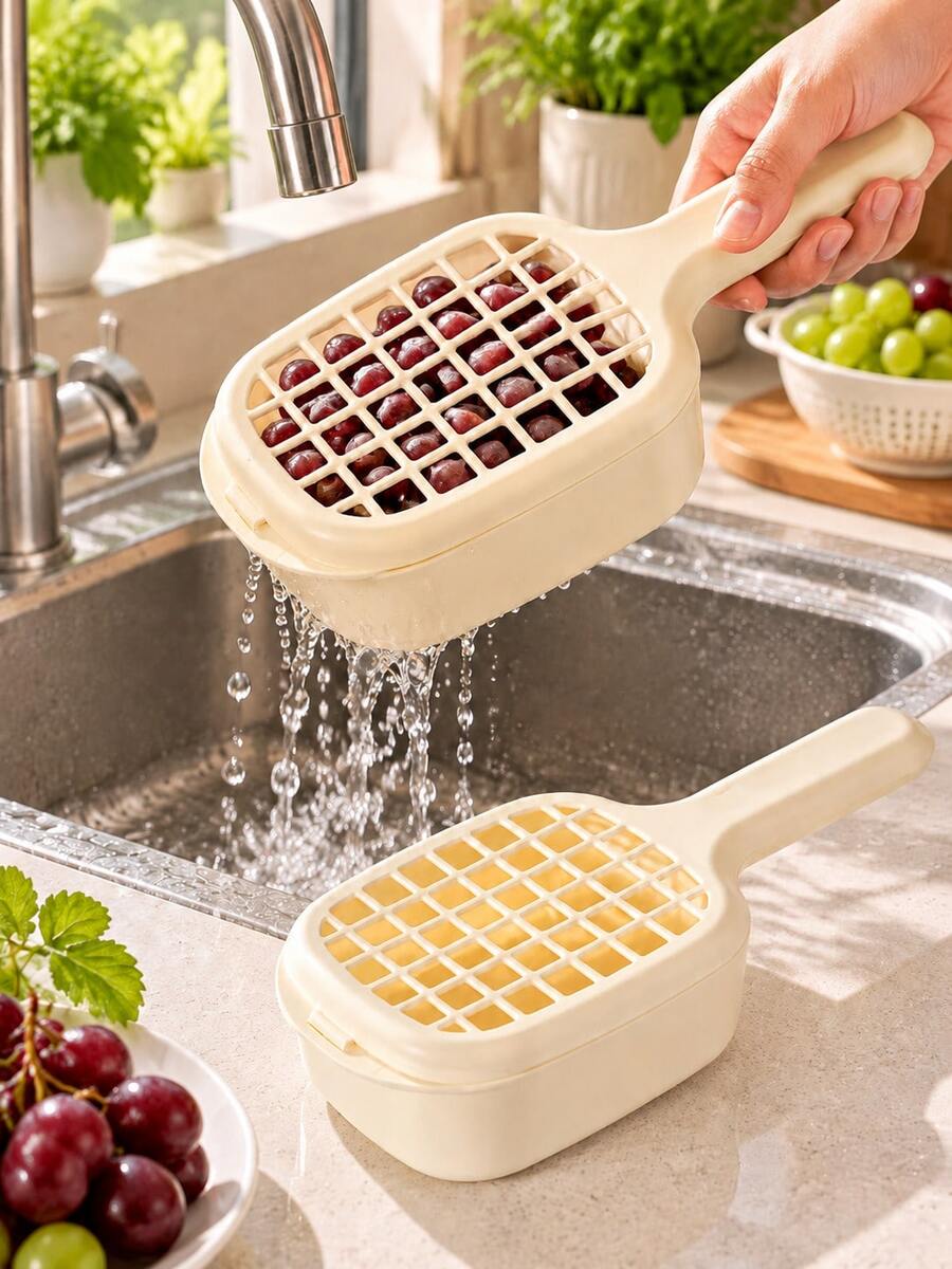 2 pcs Keranjang Saringan Buah Mini Mudah Dibersihkan dengan Gagang - Cocok untuk Ceri dan Blueberry, Keranjang Penyaring Dapur Plastik Tahan Lama, Rak Penyimpanan Buah Dapur
