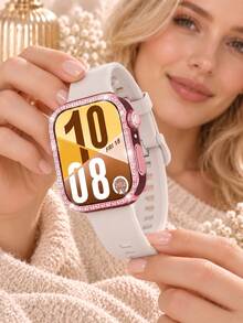 2pcs Starlight Color Silicone Watch Band And Pink Sparkling Single-Row Rhinestone Watch Case, Compatible With Huawei Watch Fit3/4, Replacement Watch Band Protective Case, Elegant Watch Band Accessory, Sparkling Watch Protective Cover, Provides Daily Watch Protection, Watch Accessories, Smart Watch Replacement Band, Great Gift For Women, Friends And Family, Suitable For Parties, Travel, Daily Wear, Unisex Gift - Multicolor - View 2