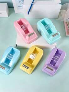 Macaron Color Tape Dispenser Set With Weighted Non-Slip Base, Suitable For Office, Crafting, Art Projects, Home Scrapbooking, School, Gift Wrapping And Package Delivery - Multicolor - View 2