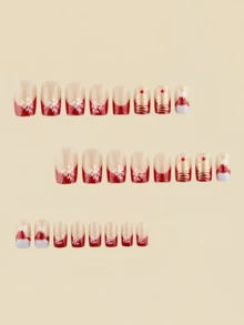 24 Pieces Red Flashing French-Style Snowflake Christmas Tree Holiday Nail Art - - Red - View 3