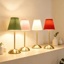 LED Wireless Pleated Touch Night Light, Metal Umbrella Bedside Lamp, 3 Color Temperatures & Stepless Dimming, Built-In 1200mAh Battery, Suitable For Living Room Decor, Office, Bedroom, Hotel, Perfect Christmas & Valentine's Day Gift - Fabric Table Lamp - View 7