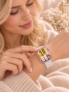 2pcs Starlight Color Silicone Watch Band And Pink Sparkling Single-Row Rhinestone Watch Case, Compatible With Huawei Watch Fit3/4, Replacement Watch Band Protective Case, Elegant Watch Band Accessory, Sparkling Watch Protective Cover, Provides Daily Watch Protection, Watch Accessories, Smart Watch Replacement Band, Great Gift For Women, Friends And Family, Suitable For Parties, Travel, Daily Wear, Unisex Gift - Multicolor - View 7
