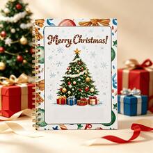 1pc Christmas Spiral Notebook,4 Styles Xmas Themed Gold Coil Journal, Santa Gingerbread Man Christmas Tree Hot Cocoa Pattern Notepad, Writing Notebook For School Office, Christmas Holiday Gift For Students Women Stationery Lovers - A - View 2