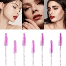 200/100/50/10 Pcs Eyelash Brushes, Mascara Wands (With Storage Case), Bendable Disposable Eyebrow Brushes, Eyelash Extension Brushes, Eyebrow Brushes, Castor Oil Brushes (Crystal Purple) - Purple - View 3