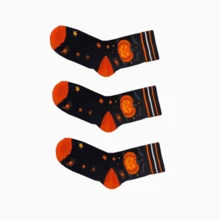 3 Pairs Halloween Pumpkin Bat Crew Socks, Soft Cotton Holiday Printed Casual Socks - Multicolor - View 7