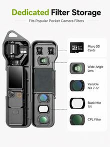 MIAOTU Hard Shell Storage Case For Osmo Pocket 3/4, All-In-One Portable Protective Box With Filter And Micro SD Card Slots, Includes Wrist Strap, Suitable For Travel And Daily Shooting - View 4