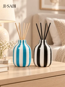 1PC Candy Color Vertical Striped Mini Vase, 7 Colors Glossy Bulb Shape Reed Diffuser Bottle, Dual Purpose Tabletop Decor For Dried Flowers, Bedroom Bathroom Home Decor, Oil & Reed Sticks Not Included - Striped Aroma Bottle - View 9