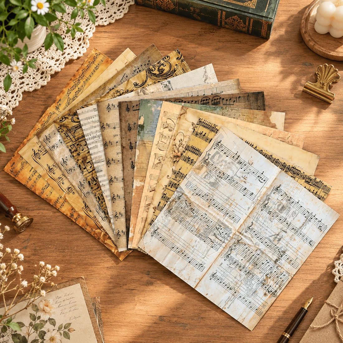 12 Sheets Vintage Music Scrapbook Paper - Suitable For DIY Crafts, Can Be Used For Scrapbooking, Card Making, Junk Journaling And Paper Cutting Decoration, Christmas Card Decorative Paper - Multicolor - View 1
