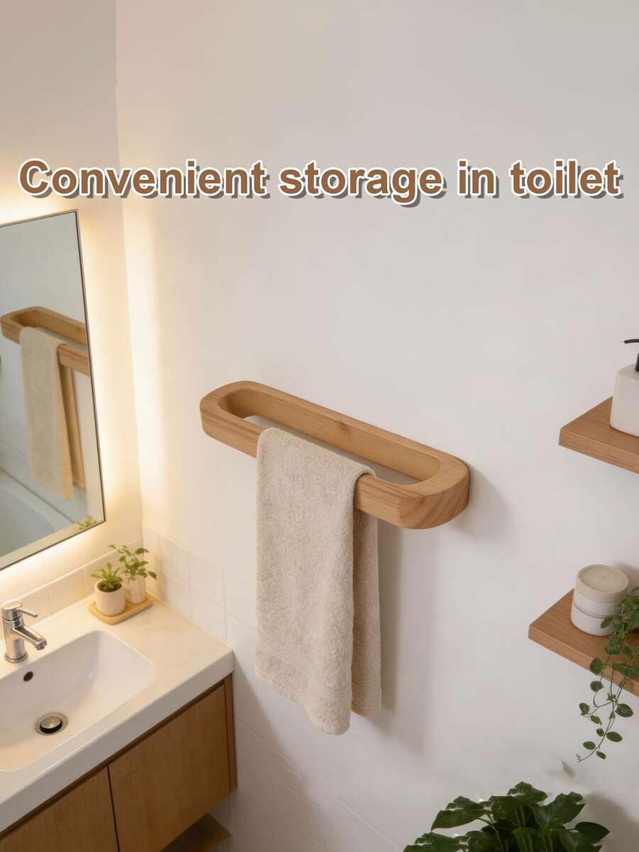 2/1pc Solid Wood Texture Wall-Mounted Towel Rack, Suitable For Bathroom, Bedroom And Walk-In Closet, Conveniently Hang Towels, Bath Towels And Clothes, Help You Organize Bathroom Supplies - Multicolor - View 1