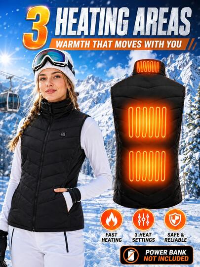 Women's Heated Vest, 3 Heating Zones, Warm Vest, Unisex, Heated Vest, Heated Jacket, Warm Clothing, Outdoor Camping (Power Bank Not Included)