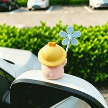 Cute Little Yellow Duck Hat Pink Pig Windmill Car Dashboard Ornament, PVC Material, Silicone Strap With No-Trace Adhesive, Bicycle Electric Bike Motorcycle Handlebar Pendant - Yellow Hat Piggy Pinwheel - View 8