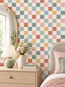1 Roll Macaron Checkerboard Wallpaper, Removable Wall Sticker, Exquisite Mural, Suitable For Home Decor And Wall Art, Ready-To-Use Wall Panel, Wall Covering Material, Spring Home Decor, Instantly Refresh Your Living Space. Rama Decorative Sticker - Perfect Gift For Birthday And Graduation. Halloween Decor, Halloween Gift, All Saints' Day Decor, All Saints' Day Gift - Multicolor - View 4