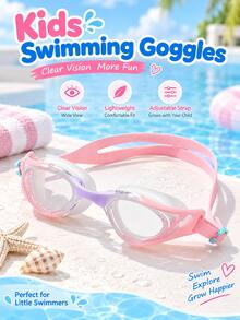 Children's Swimming Goggles Multi-Color Colorblock Design Adjustable Double Strap Clear Lens Lightweight Unisex Kids Pool Training Water Play Swim Glasses Summer Water Sports Accessories - Black and White - View 5