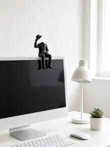 3D Printed Original Faceless Gentleman Sitting Desk Ornament, Self-Developed Suit & Top Hat Abstract Design, Smooth Faceless Head + Dangled Legs Sitting Pose, Modern Minimalist Decor For Office Desk, Bookshelf, Wall Shelf, Creative Desktop Gift For Men/Colleagues - Invisible Gentleman Statue - View 2