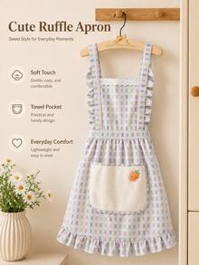 1pc Aesthetic Plaid Ruffle Apron, Essential Kitchen Apron, Cute Shoulder Strap Apron With Hand-Wipe Pocket, Suitable For Home Cooking And Baking - Multicolor - View 11