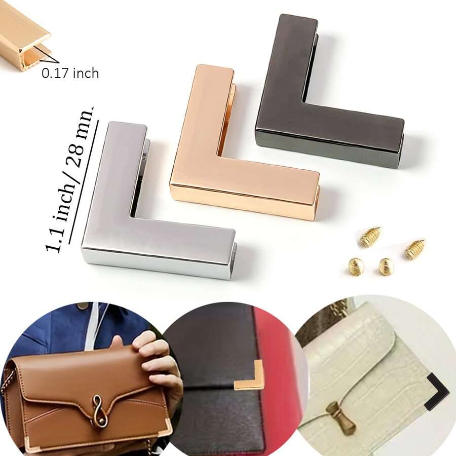 2件組金屬直角保護扣，適用於包包與筆記本，尖端式封口附邊緣與護角，斜挎包、單肩包與行李箱五金配件
