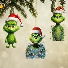 Panini Grinch Christmas Tree Ornaments, Acrylic 2D Scene Hanging Decorations, Classic Green Character Pendant For Xmas Tree Home Holiday Party Decor - Random Styles - View 3