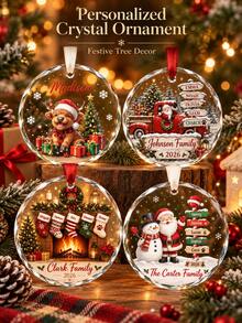 Customized Family Christmas Crystal Hanging Ornament, Personalized Name Commemorative Hanging Ornament, 2026 Customized Christmas Tree Round Pendant, Home Holiday Family Commemorative Gift - Multi-color - View 1