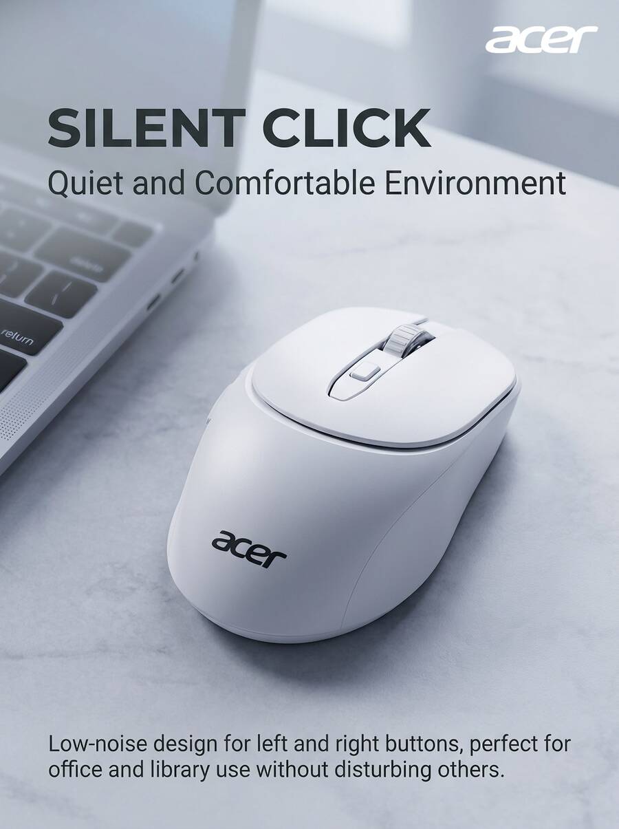 Acer Wireless 2.4G Bluetooth Dual-Mode Mouse, Quiet, Portable, Compact, Business Office, Desktop PC, Apple Laptop Compatible, USB Interface, Black - Wireless Bluetooth Dual-Mode - View 1