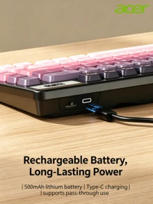 Acer Dilengkapi layar digital | Set keyboard dan mouse nirkabel Bluetooth dual-mode warna hitam dan merah muda. Pengoperasian senyap, dapat diisi ulang, daya tahan baterai lama. Tombol angka berorientasi bisnis. Kompatibel dengan Mac / Tablet / Ponsel / Laptop / Desktop. - View 2
