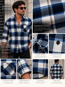 100% Cotton Linen, Breathable, Lightweight, Button-Down Collar, Men's Linen Shirt - Blue - View 3