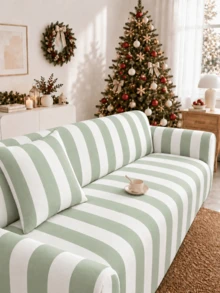 1pc Christmas Color Block Milk Silk Sofa Cover Machine Washable, Includes Matching Unfilled Pillow Case, Pet Scratch Resistant, Sofa Protector - Multicolor - View 1