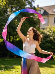 1pc 2m Gradient Color Dance Ribbon, Artistic Dance Gymnastics, Talent Performance Decoration Prop, Gymnastics Dance Ribbon Party Gift, Gymnastics Performance Gymnastics Training Tool, Birthday Party, Ribbon Decoration Small Gift - A - View 6