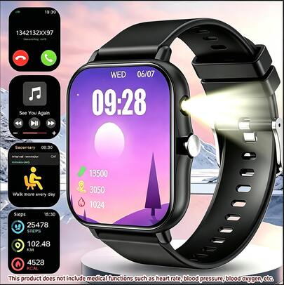 NcmRyu 1.83 Inch HD Display Smart Sports Watch, 260mAh Battery, Bluetooth Calling, Bluetooth Music, Outdoor Flashlight, Multiple Sports Modes, Suitable As Gift For Friends And Couples, Compatible With Android And IOS, Unisex Smartwatch