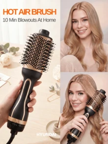 3-In-1 Round Heating Hair Dryer Brush, 3 Speed Settings, Ionic Styling, Straight And Curly Hair, Dual Voltage, Non-Slip Handle Suitable For All Hair Types - UK Plug(220-240V) - View 10