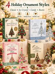 DIY Beaded Christmas Decoration Set, 4 Styles Handmade Beaded Tree Hanging Ornaments, Holiday Craft DIY Kit For Beginners, Gift Box Christmas Beading Project, Make Your Own Christmas Tree Hanging Decorations, Suitable For Tree Decor And Seasonal Gifts - Multi-color - View 6
